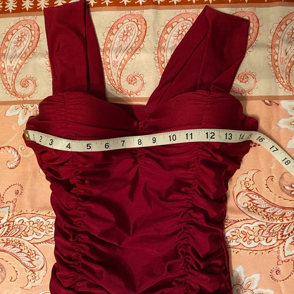 Exquisite Swim Dress in a Dark Raspberry Red Ruched Wide Straps Tiered Skirt - Picture 11 of 16